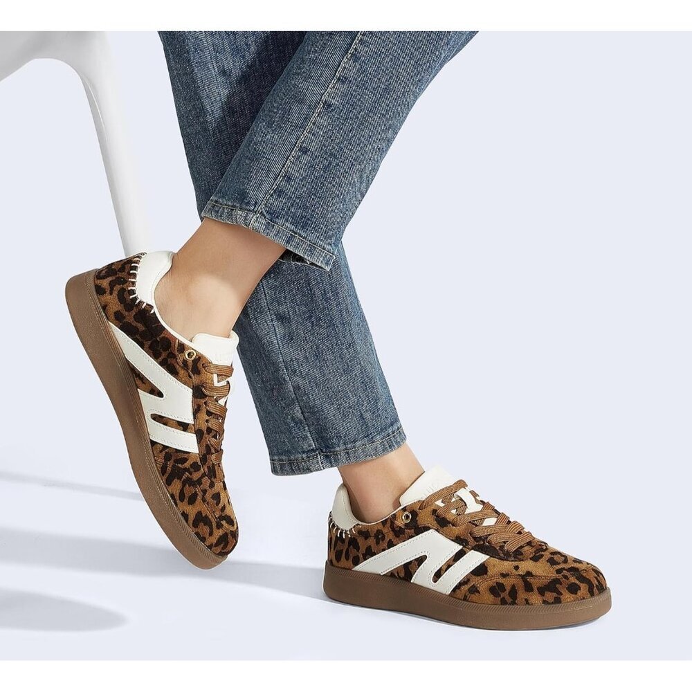 Women's Leopard Classic Retro Gum Sole Casual Genuine Leather Fashion Sneakers - Picture 7 of 8